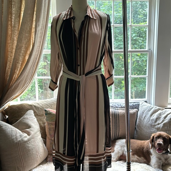 Zara Multicolored Pink Blush Striped Shirt Dress Tunic w/Belt Size XS - Picture 2 of 8